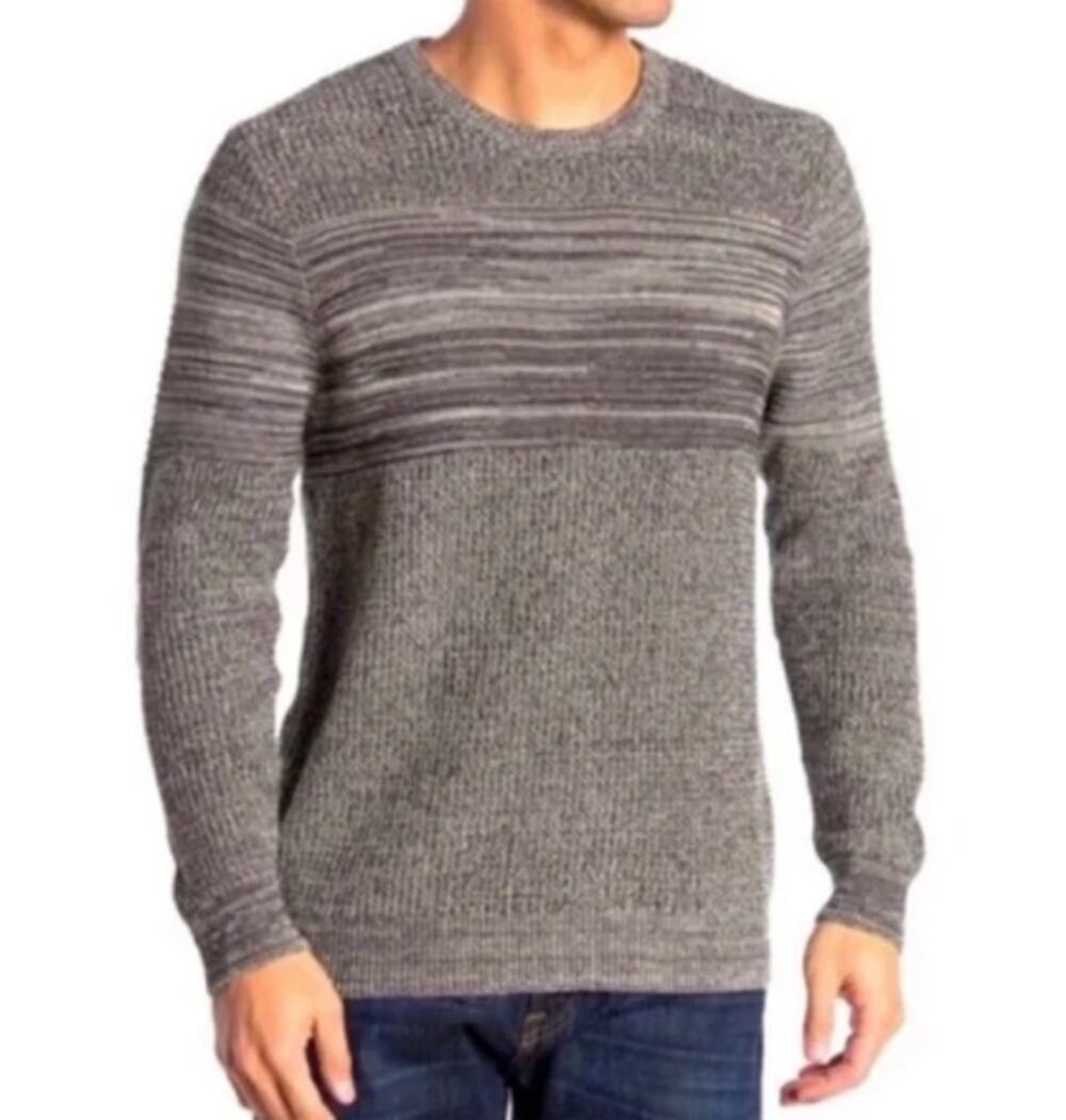 Public Opinion Marled Gray Cotton Crewneck Sweater Men's Medium Textured Knit